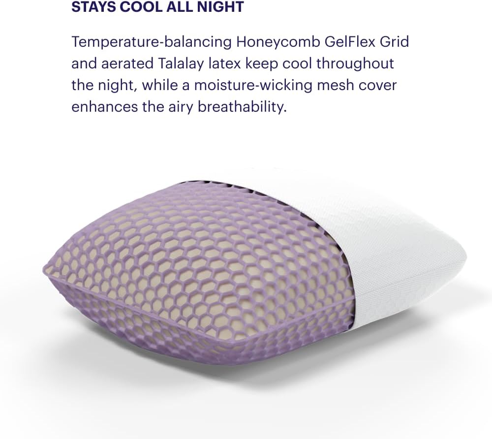 Purple Harmony Anywhere Pillow - Travel/On-The-Go, Hex Grid & Talalay Latex Core - No Pressure Support, Stays Cool, Compact & Lightweight for Easy Travel