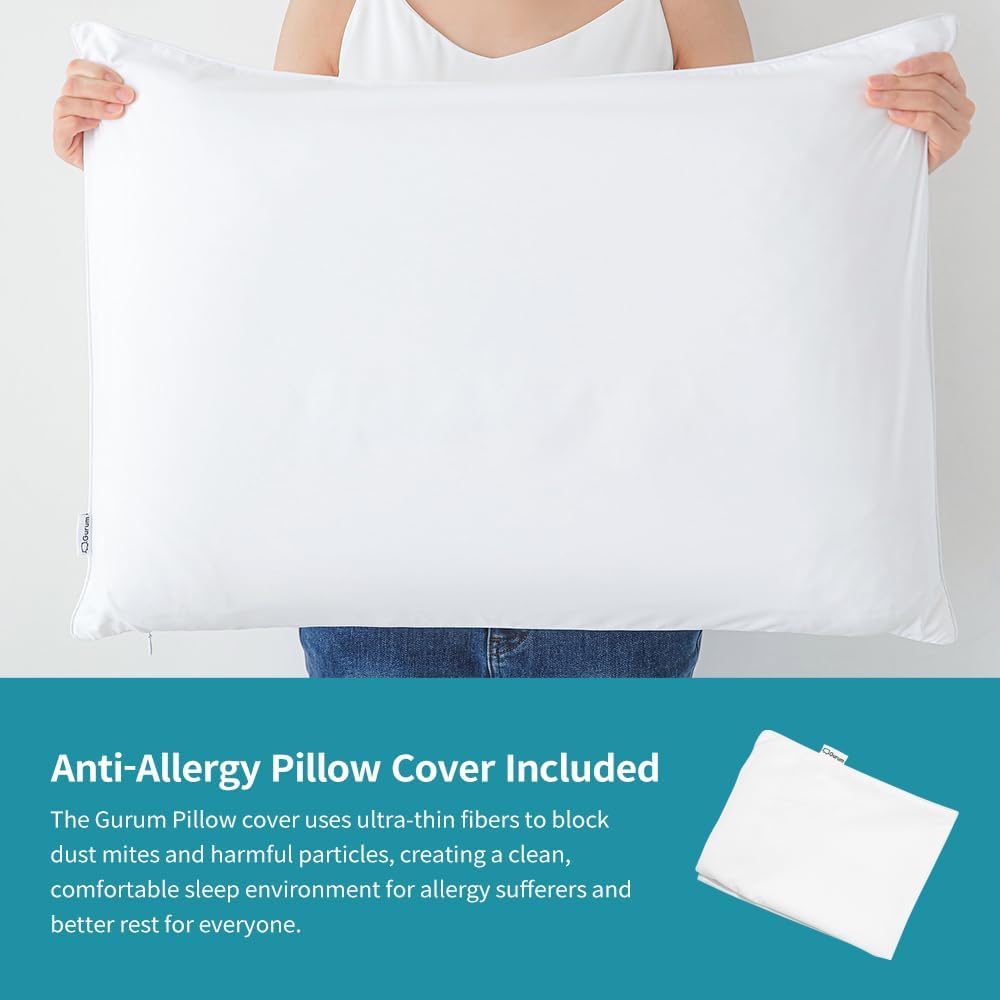 Gurum Premium Latex Pillow, 100% Latex, Organic Cotton, Ergonomic Design, Bed Pillows, Neck Support, Relieves Pressure, Neck and Shoulder Pain