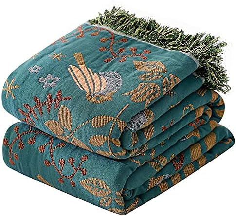 Boho Throw Blanket for Bed Couch 100% Cotton Woven Bed Throws for All Season Lightweight and Soft Cozy Farmhouse Reversible Muslin Decorative Blanket for Travel Picnic, Teal/Cream, 60''x80''