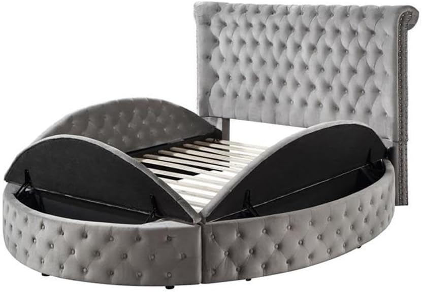 Acme Gaiva Eastern King Bed with Storage in Gray Velvet