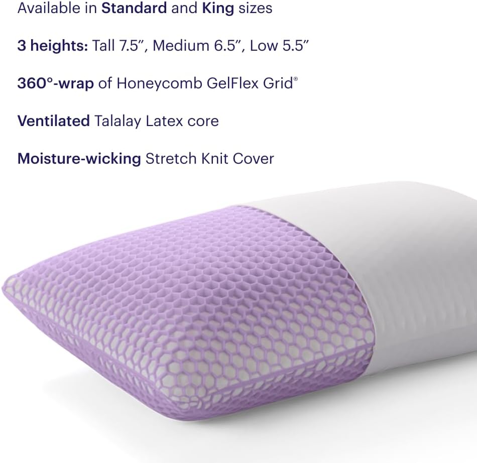 Purple Harmony Pillow - King Medium, Greatest Pillow Ever Invented, 360º Hex Grid & Talalay Latex Core - No Pressure Support, Stays Cool, Luxurious Comfort