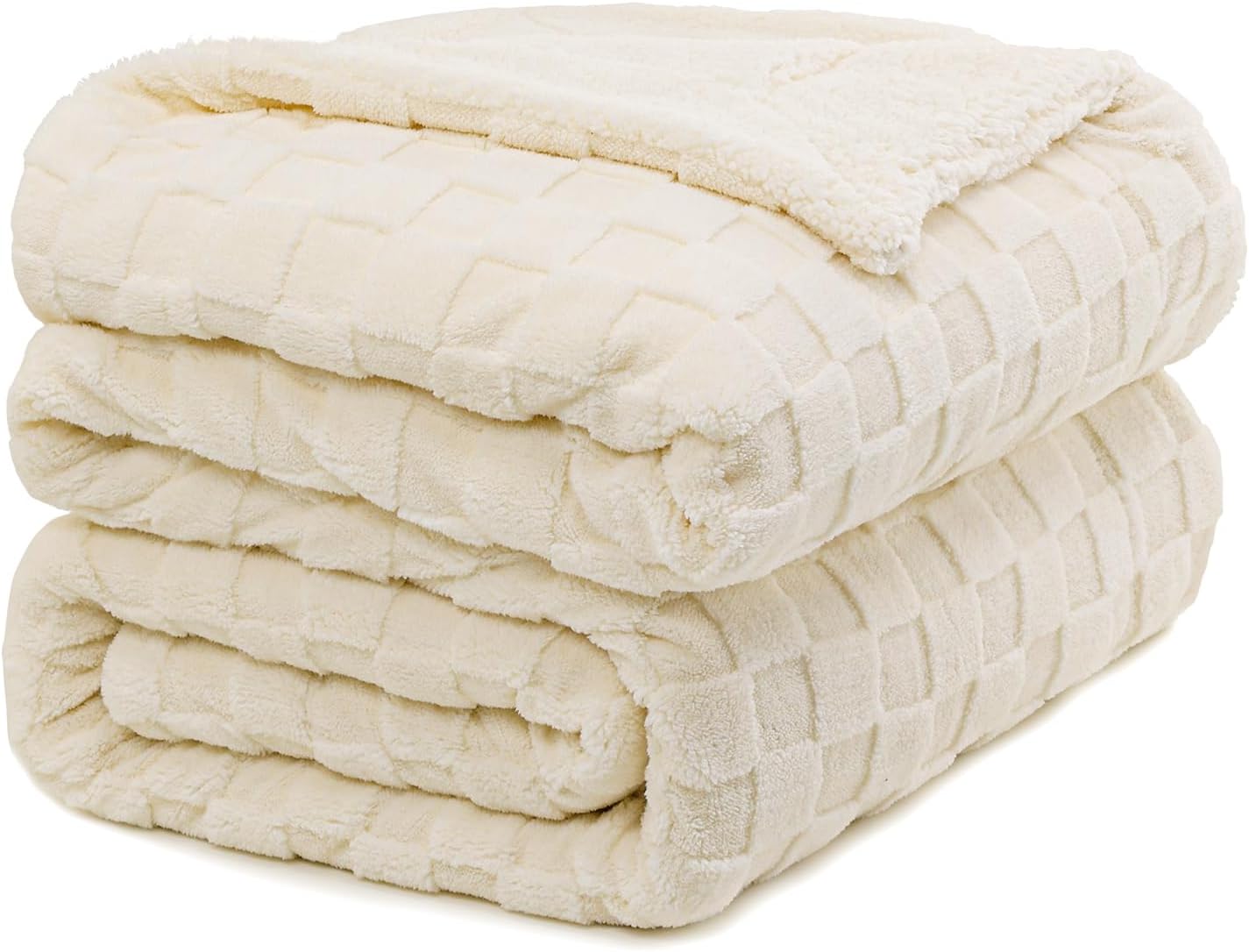 Pawque Super Soft Cozy Throw Blanket for Couch Sofa Bed - Fluffy Sherpa Fleece Reversible Thick Warm Fuzzy Blanket for All-Season, 3D Checkered Jacquard Elegant Decorative Blankets, Grey, 50" x 60"