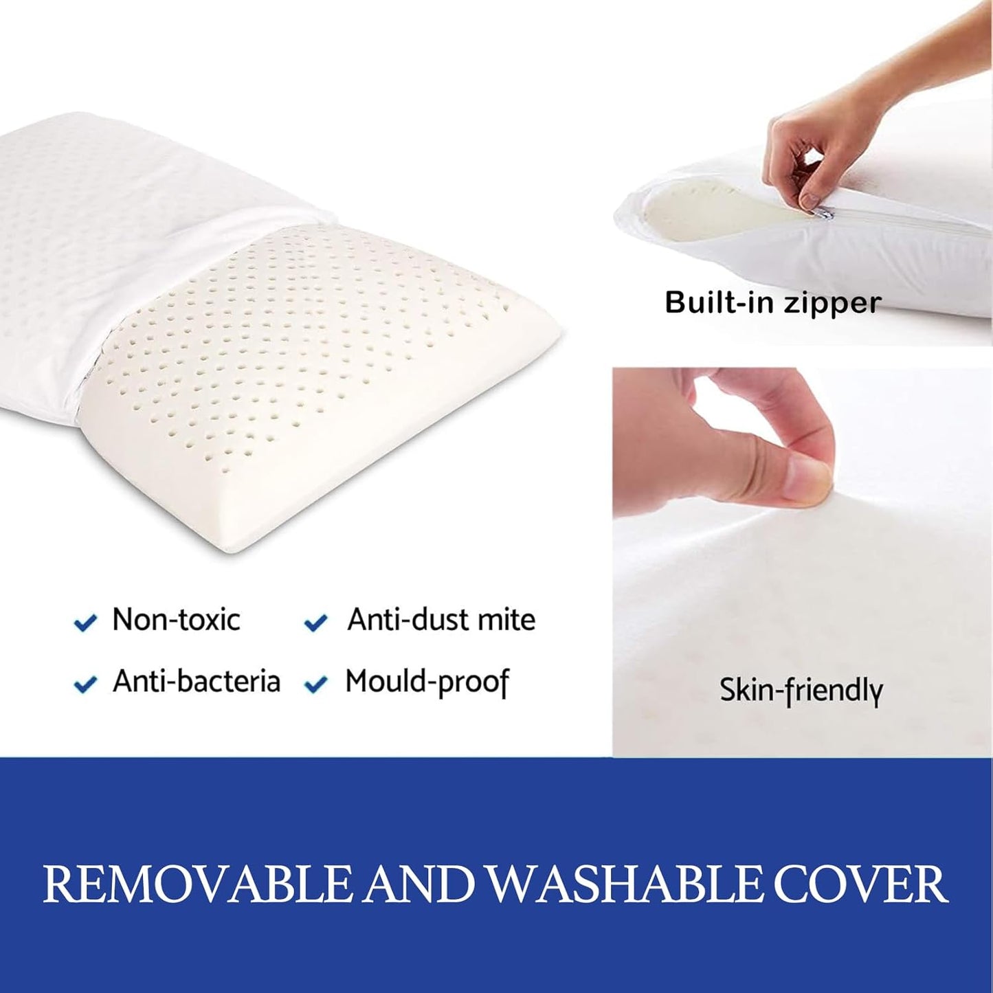 100% Talalay Latex Pillow Bed Pillow for Sleeping, Extra Soft Natural Latex Sleeping Pillow for Back, Stomach or Side Sleepers, Removable Breathable Cotton Cover - High Elasticity (Queen)