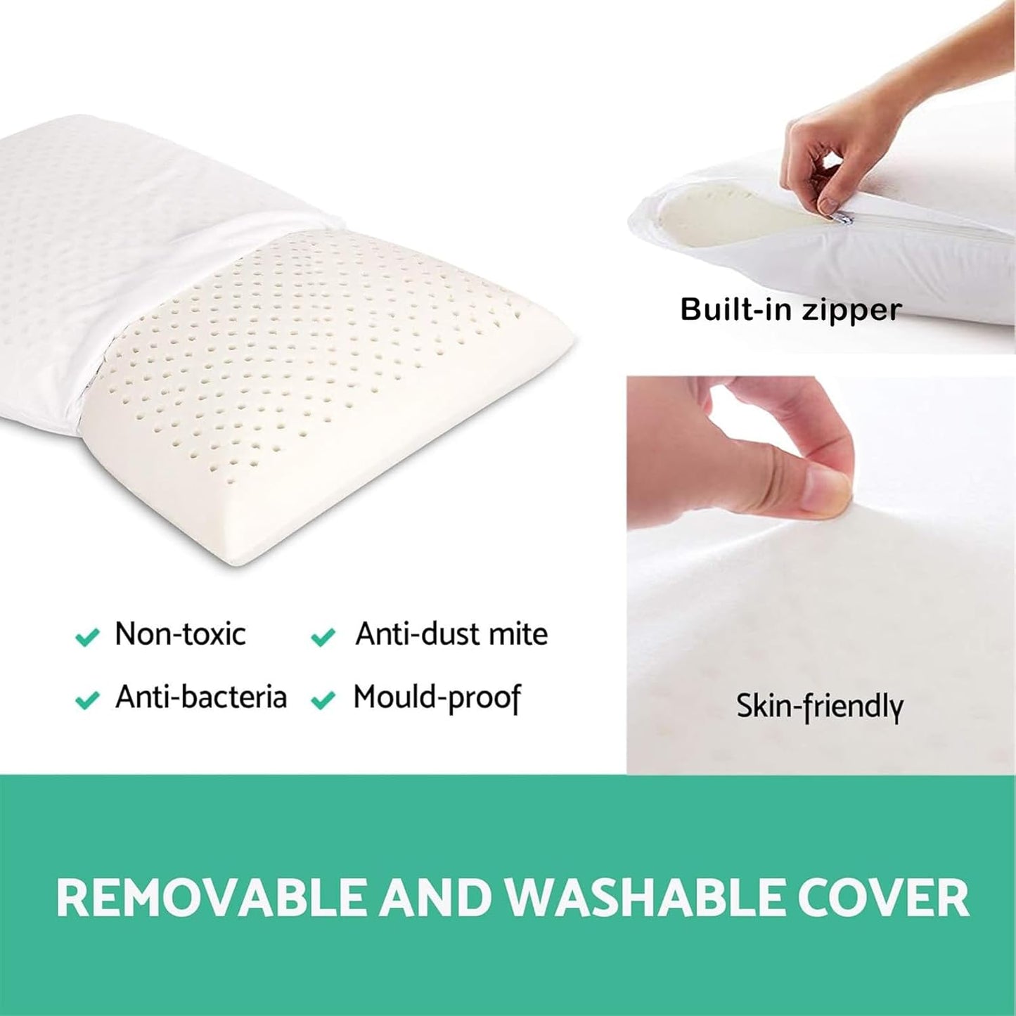 Talalay 100% Natural Premium Latex Pillow, Bed Pillow with Removable Cotton Cover, Queen Sleeping Pillow, Helps Relieve Pain and Pressure, Suitable for Side Back or Stomach Sleepers - Extra Soft