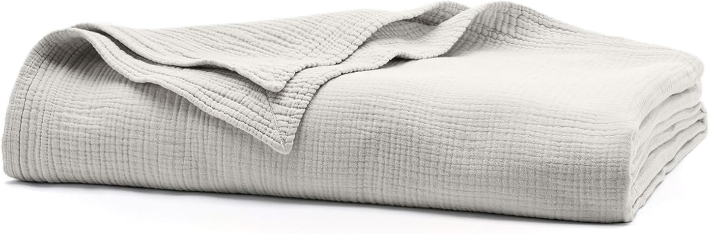 BOLL & BRANCH Dream Bed Blanket - Full/Queen, Mist - Luxury 100% Organic Cotton - Soft, Lightweight and Breathable - Cloud-Like Touch