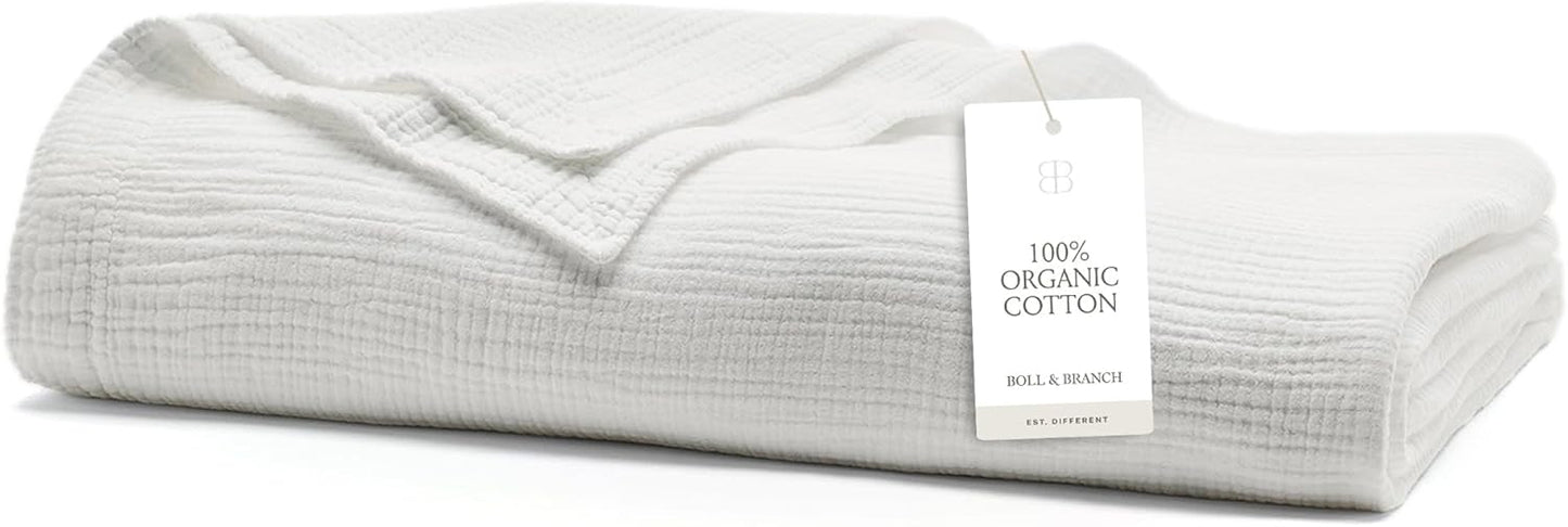 BOLL & BRANCH Dream Bed Blanket - Full/Queen, Mist - Luxury 100% Organic Cotton - Soft, Lightweight and Breathable - Cloud-Like Touch