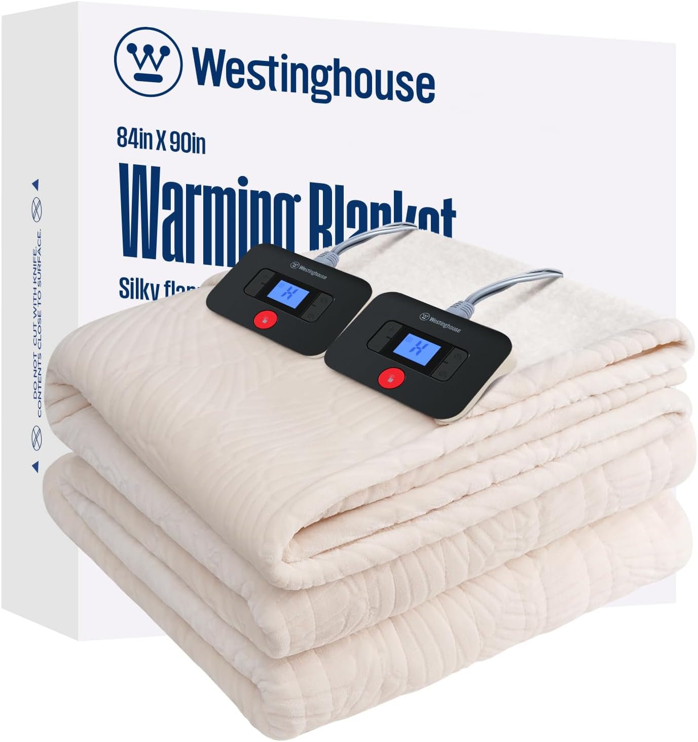 Westinghouse Heated Throw Blanket, Flower Jacquard Electric Blanket Throw with 6 Heating Levels and 2-10 Hours Auto-Off, Flannel to Sherpa Super Cozy Heated Blanket, Machine Washable (50" x 60" Beige)