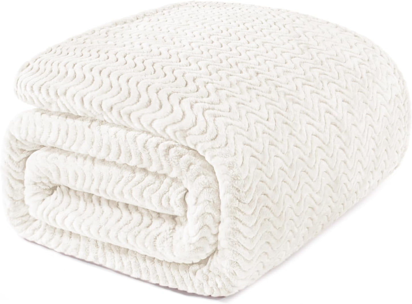 Exclusivo Mezcla Soft Fleece Throw Blanket for Couch, Cozy Lightweight Blankets with Decorative Wave Textured Suitable for All Season Use, Celadon, 50x70 Inches