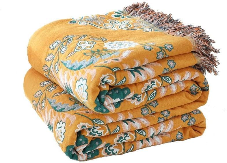 Boho Throw Blanket for Bed Couch 100% Cotton Woven Bed Throws for All Season Lightweight and Soft Cozy Farmhouse Reversible Muslin Decorative Blanket for Travel Picnic, Teal/Cream, 60''x80''