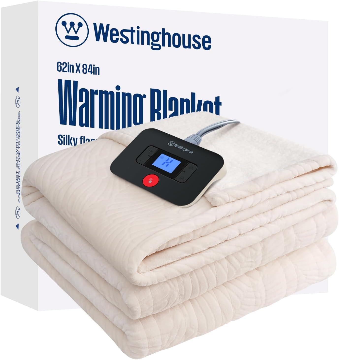 Westinghouse Heated Throw Blanket, Flower Jacquard Electric Blanket Throw with 6 Heating Levels and 2-10 Hours Auto-Off, Flannel to Sherpa Super Cozy Heated Blanket, Machine Washable (50" x 60" Beige)
