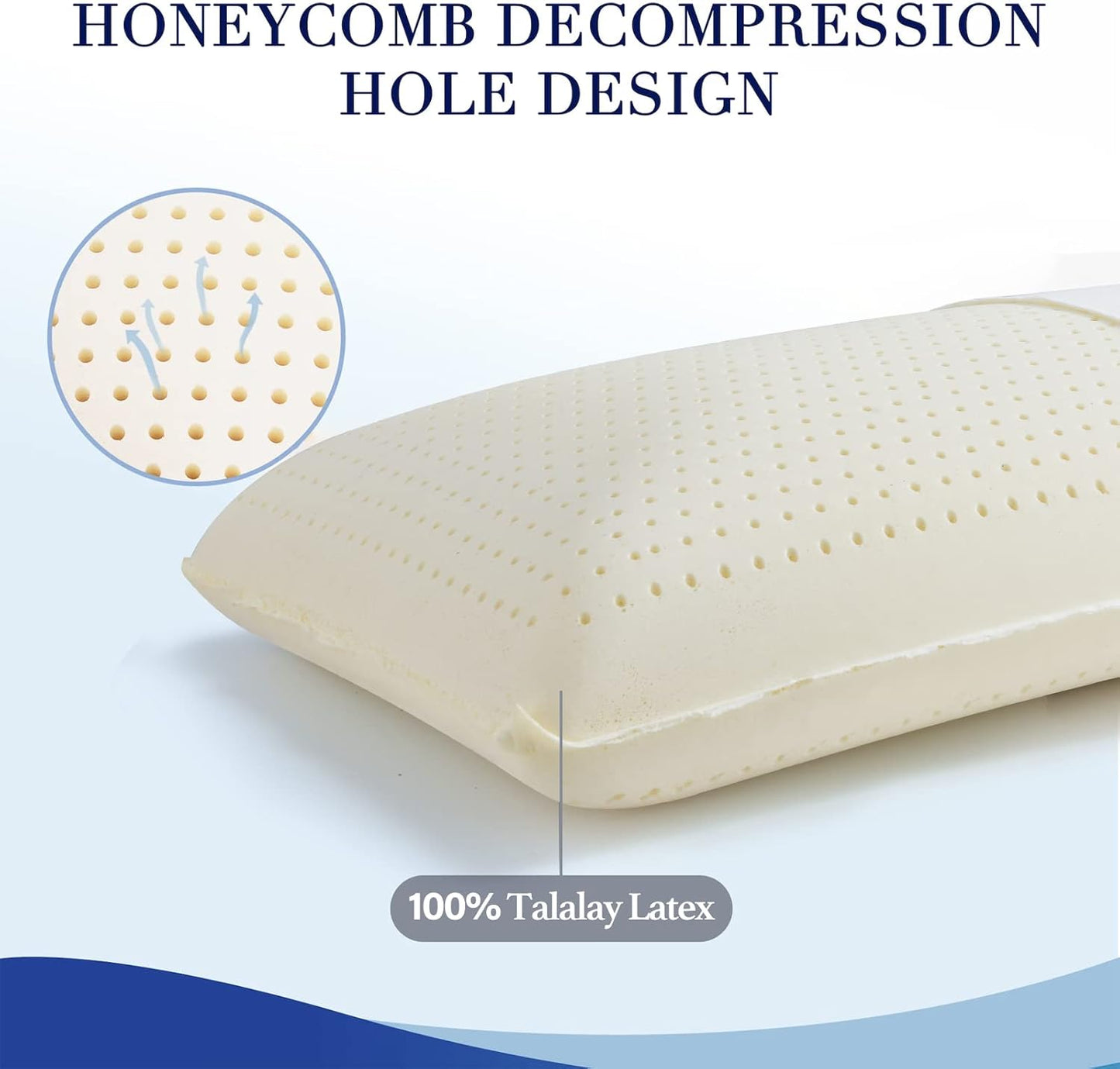 100% Talalay Latex Pillow Bed Pillow for Sleeping, Extra Soft Natural Latex Sleeping Pillow for Back, Stomach or Side Sleepers, Removable Breathable Cotton Cover - High Elasticity (Queen)