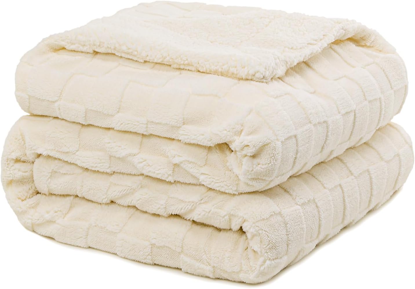 Pawque Super Soft Cozy Throw Blanket for Couch Sofa Bed - Fluffy Sherpa Fleece Reversible Thick Warm Fuzzy Blanket for All-Season, 3D Checkered Jacquard Elegant Decorative Blankets, Grey, 50" x 60"