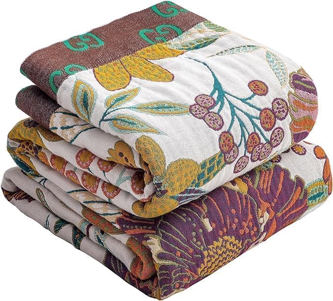 Boho Throw Blanket for Bed Couch 100% Cotton Woven Bed Throws for All Season Lightweight and Soft Cozy Farmhouse Reversible Muslin Decorative Blanket for Travel Picnic, Teal/Cream, 60''x80''