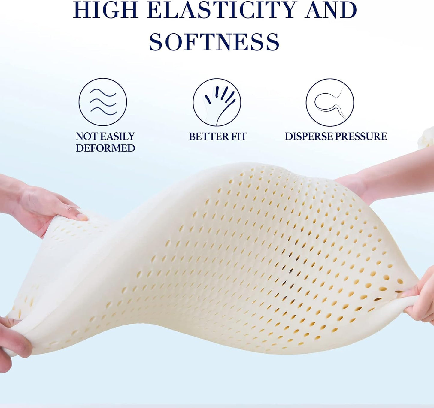 100% Talalay Latex Pillow Bed Pillow for Sleeping, Extra Soft Natural Latex Sleeping Pillow for Back, Stomach or Side Sleepers, Removable Breathable Cotton Cover - High Elasticity (Queen)
