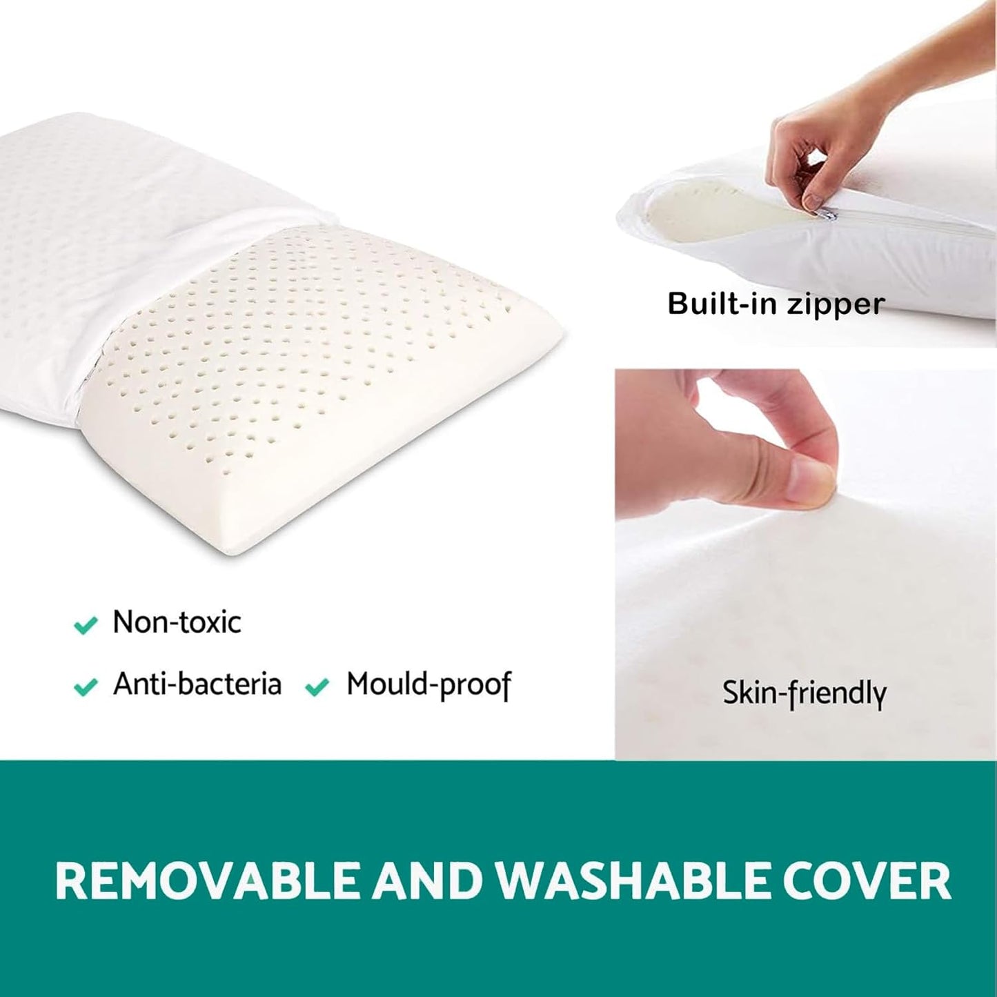 100% Natural Talalay Latex Pillow Sleeping Bed Pillows, Extra Soft Luxury Queen Pillow, Perfectly Aligns for Side/Back Pain, Stomach, Neck, Removable Breathable Cotton Cover (Queen Size)