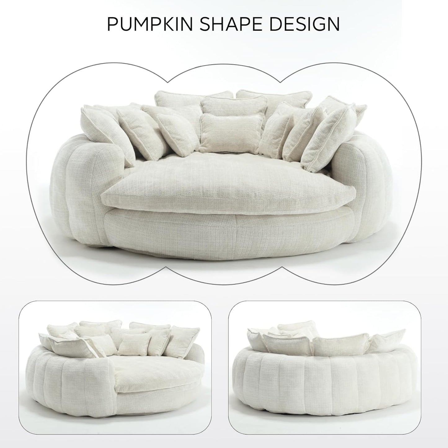 81'' Round Couches for Living Room, Comfy Boneless Couch, Circle Round Couch Bed with 14 Pillow, Oversized Chaise Lounge Chair Indoor, Floor Sleeper Sofa Bed, Full Memory Foam(Beige)