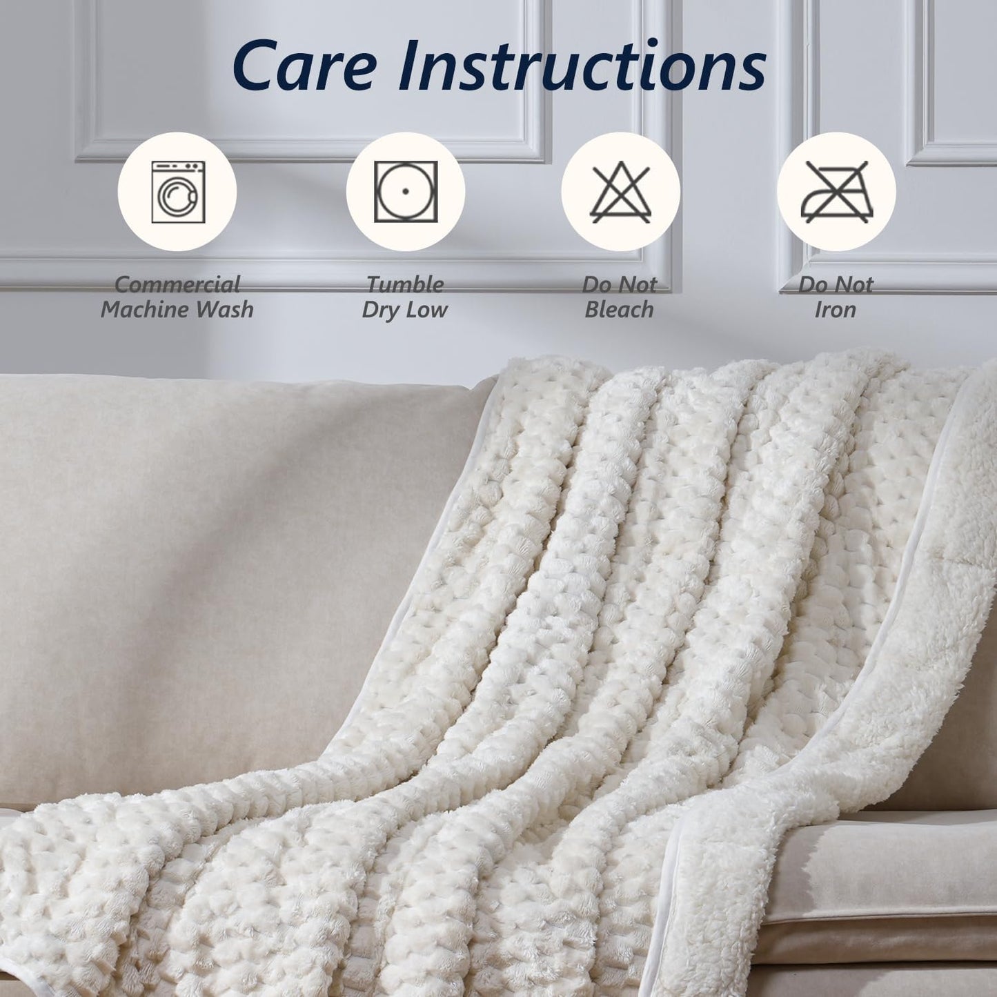 Mr. Sandman Weighted Blankets for Adults Queen Size 15lbs, Warm Sherpa Fleece Throw Blanket for Sleep and Calm, Soft Cozy Heavy Bed Blanket with Jacquard Flannel, 60 x 80 Inches, Cream White