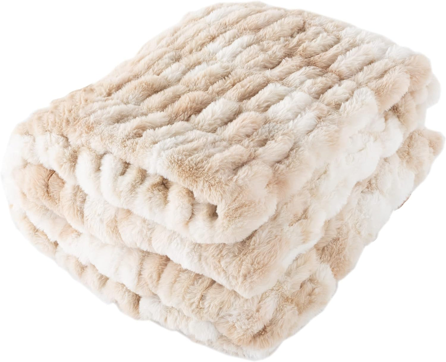 Oversized Ruched Faux Fur Blanket - 60x80-Inch Jacquard Faux Fur Queen-Size Throw for Sofas and Beds - Luxurious Bedding by Lavish Home (Gray)