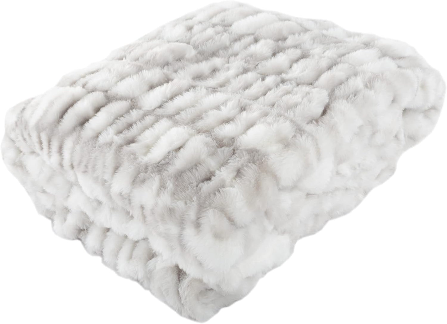 Oversized Ruched Faux Fur Blanket - 60x80-Inch Jacquard Faux Fur Queen-Size Throw for Sofas and Beds - Luxurious Bedding by Lavish Home (Gray)