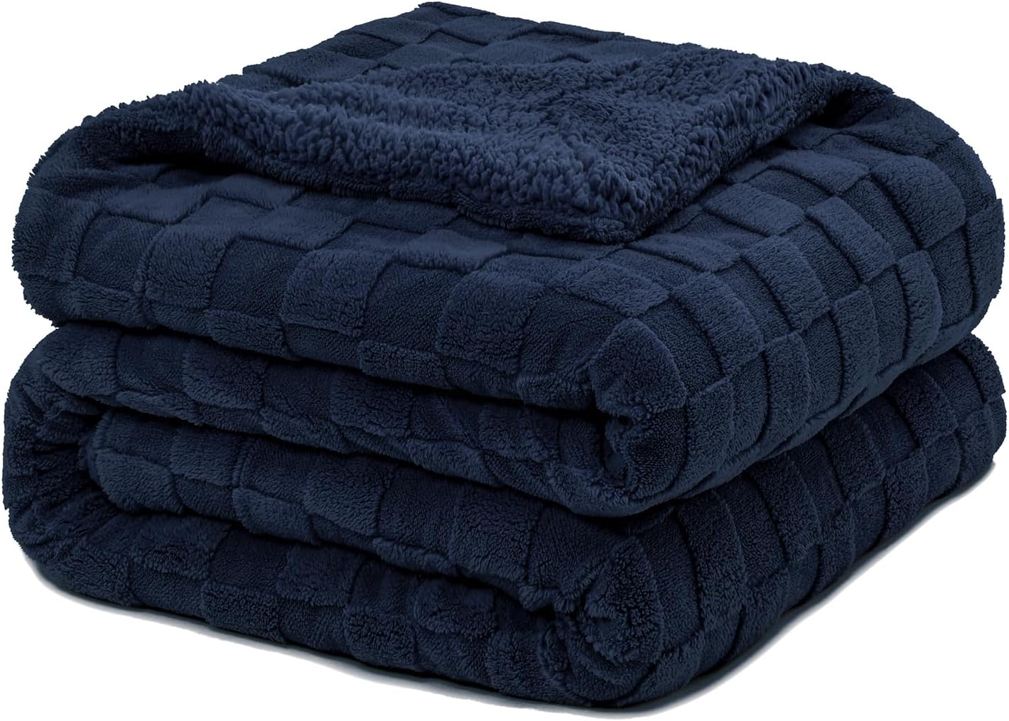 Pawque Super Soft Cozy Throw Blanket for Couch Sofa Bed - Fluffy Sherpa Fleece Reversible Thick Warm Fuzzy Blanket for All-Season, 3D Checkered Jacquard Elegant Decorative Blankets, Grey, 50" x 60"