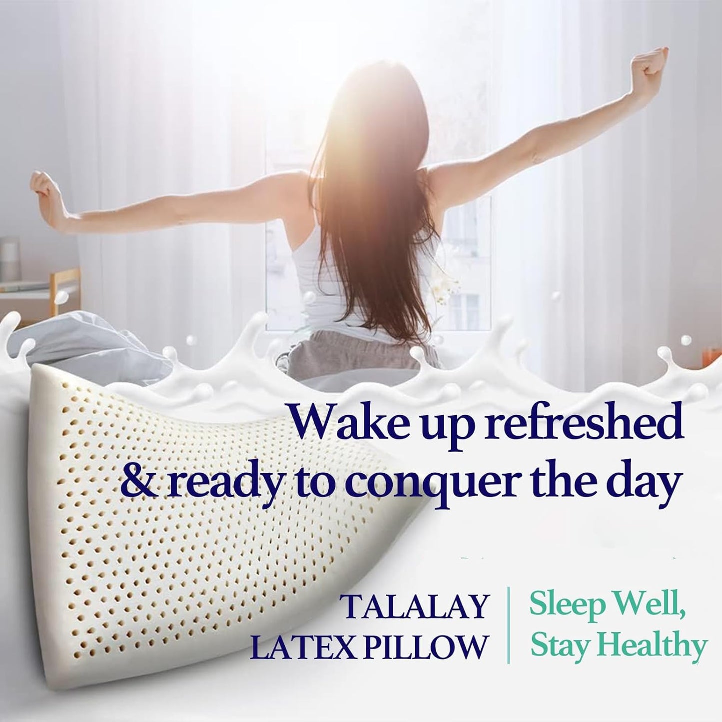 Talalay 100% Natural Premium Latex Pillow, Bed Pillow with Removable Cotton Cover, Queen Sleeping Pillow, Helps Relieve Pain and Pressure, Suitable for Side Back or Stomach Sleepers - Extra Soft