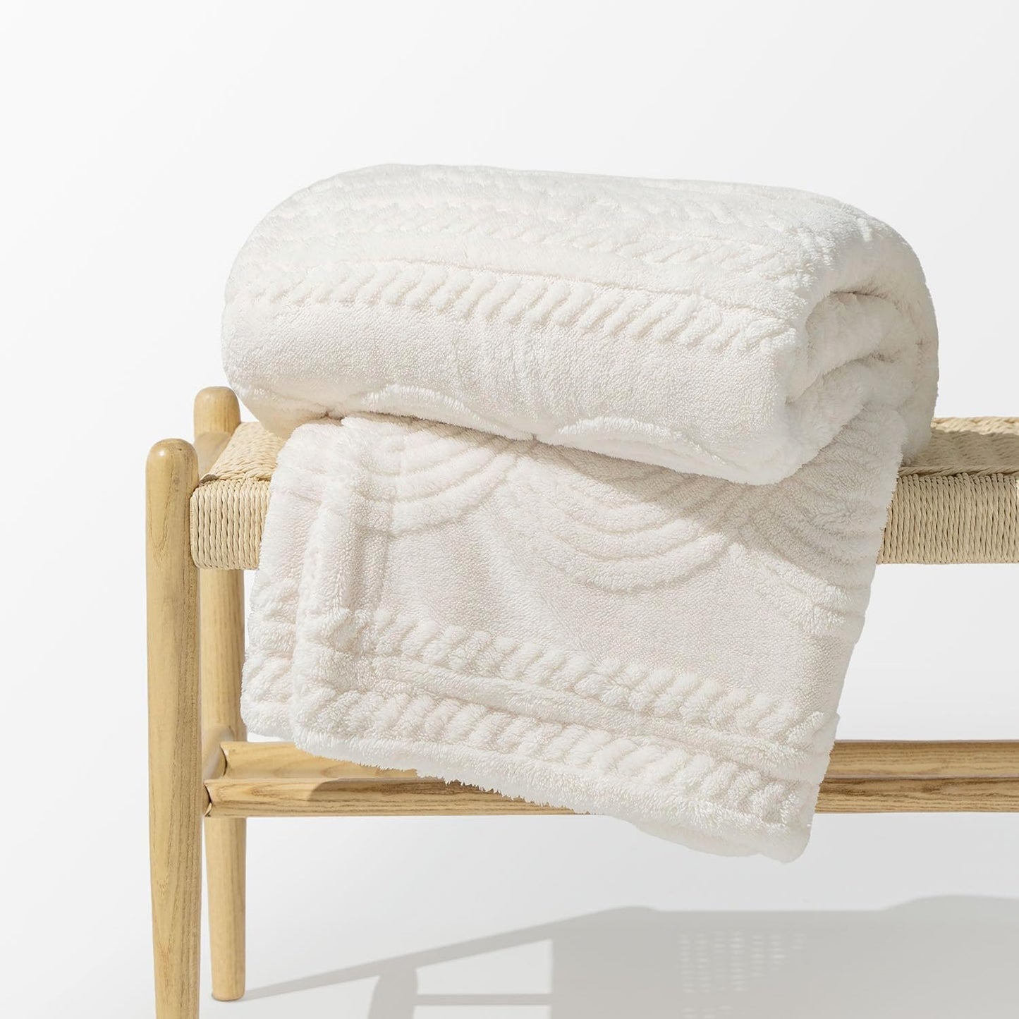 EVERGRACE Jacquard Boho Sherpa Fleece Throw Blanket for Couch, Super Soft Cozy Fuzzy Plush Blankets for Winter, Reversible Thick Warm Blanket for Bed, Sofa, Living Room, Off White, 50" x 60"