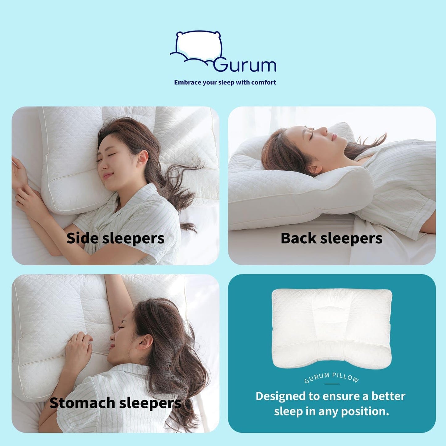 Gurum Premium Latex Pillow, 100% Latex, Organic Cotton, Ergonomic Design, Bed Pillows, Neck Support, Relieves Pressure, Neck and Shoulder Pain