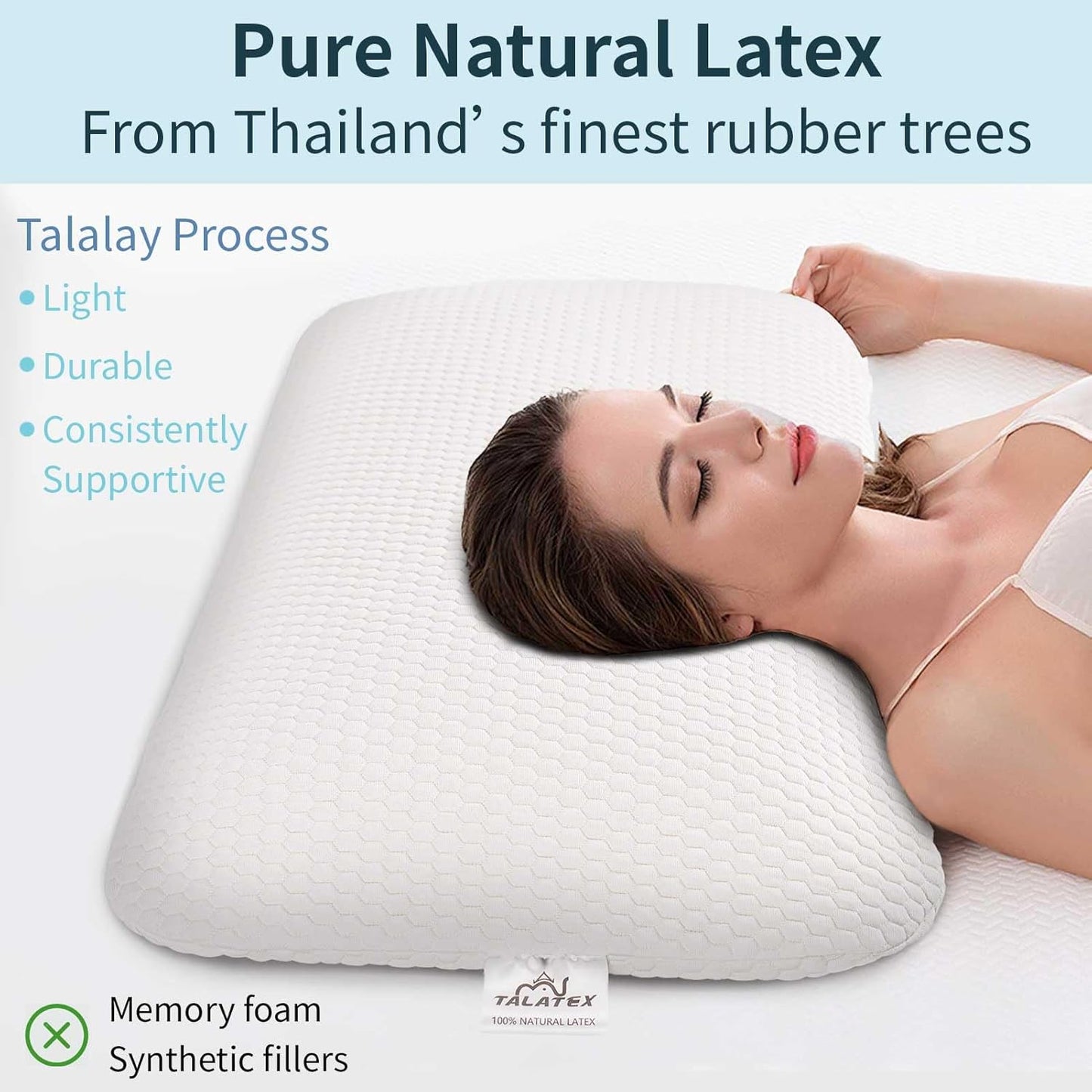 Talatex Talalay Ultra Slim 100% Natural Premium Latex Pillow, Ultra Thin Flat Pillow for Stomach and Back Sleepers Helps Cervical Neck Alignment and Deeper Sleep, No Memory Foam Chemicals(2.7" H)
