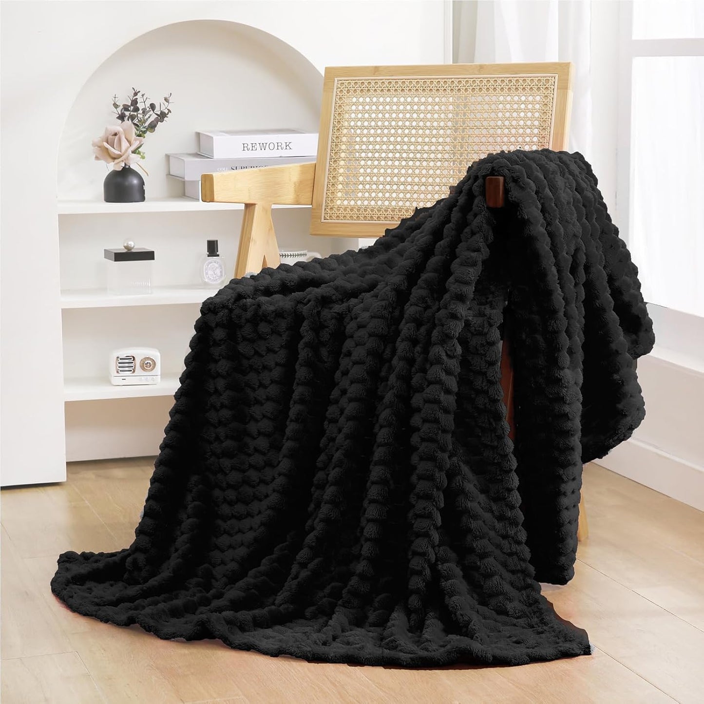 Puncuntex Hot Pink Throw Blanket 50"×60" inches Gifts for Mom Fuzzy 3D Jacquard Decorative Flannel Fleece Super Soft Plush Cozy Blanket for Couch Sofa Chair Lightweight