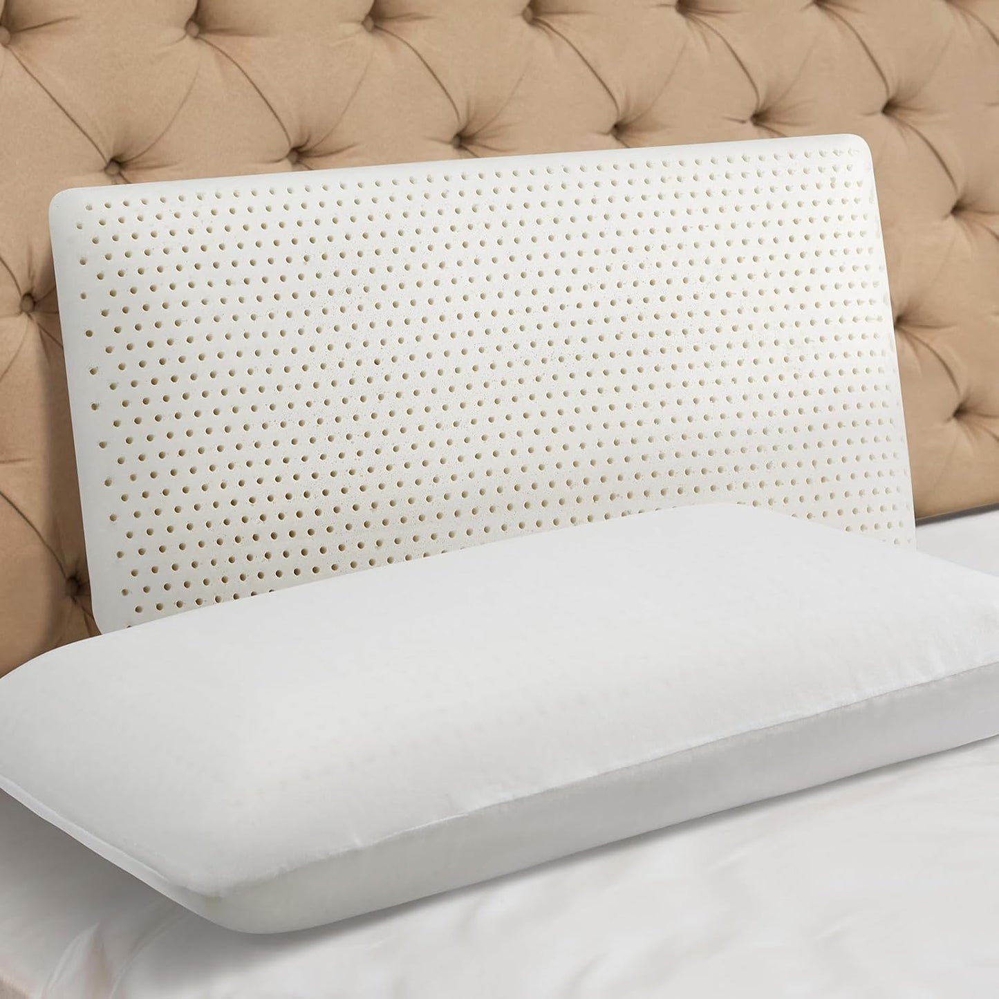 100% Natural Talalay Latex Pillow Sleeping Bed Pillows, Extra Soft Luxury Queen Pillow, Perfectly Aligns for Side/Back Pain, Stomach, Neck, Removable Breathable Cotton Cover (Queen Size)