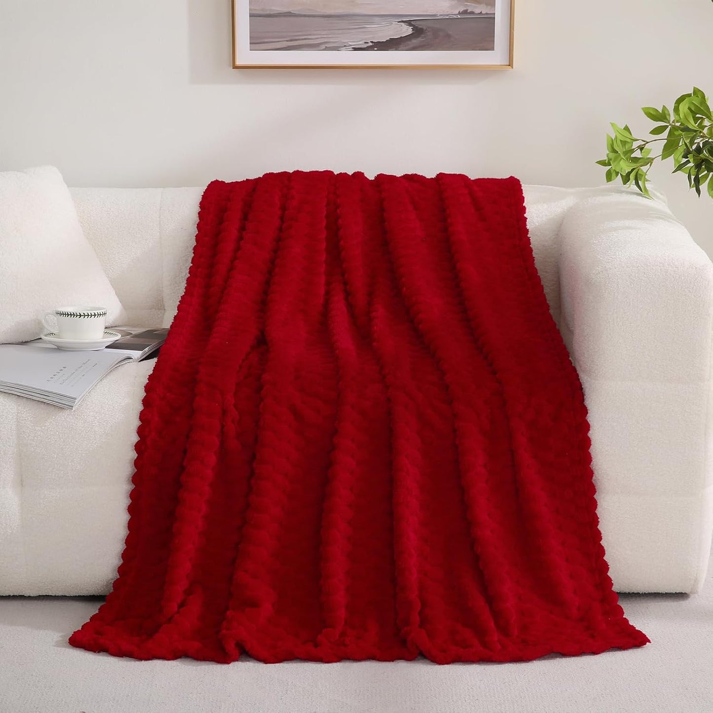 Puncuntex Hot Pink Throw Blanket 50"×60" inches Gifts for Mom Fuzzy 3D Jacquard Decorative Flannel Fleece Super Soft Plush Cozy Blanket for Couch Sofa Chair Lightweight