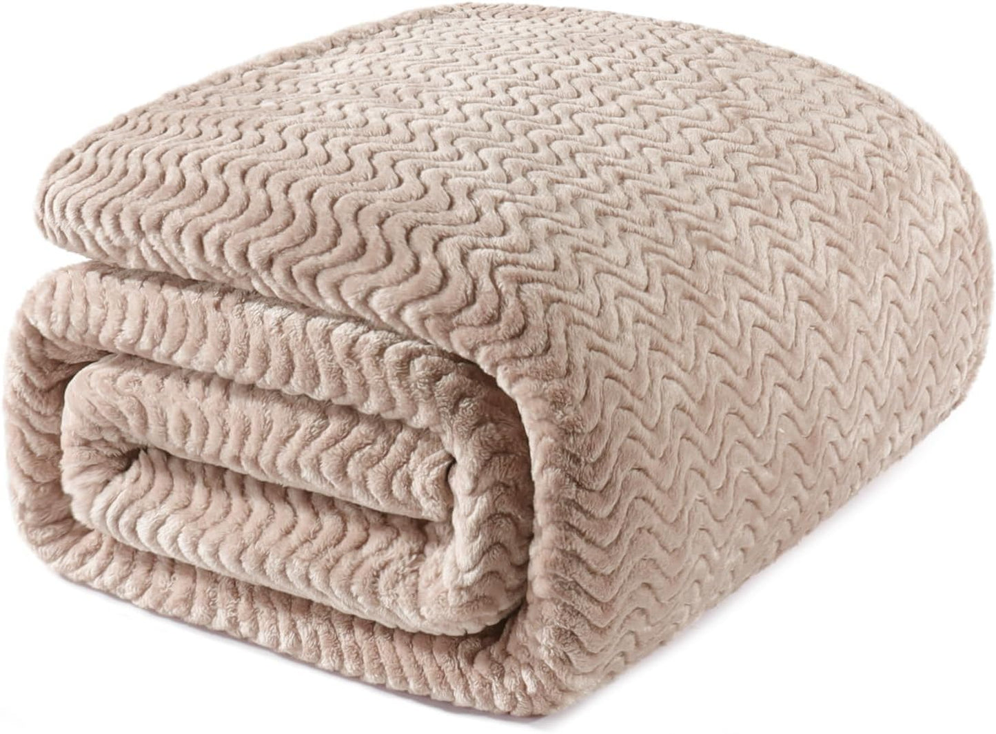 Exclusivo Mezcla Soft Fleece Throw Blanket for Couch, Cozy Lightweight Blankets with Decorative Wave Textured Suitable for All Season Use, Celadon, 50x70 Inches