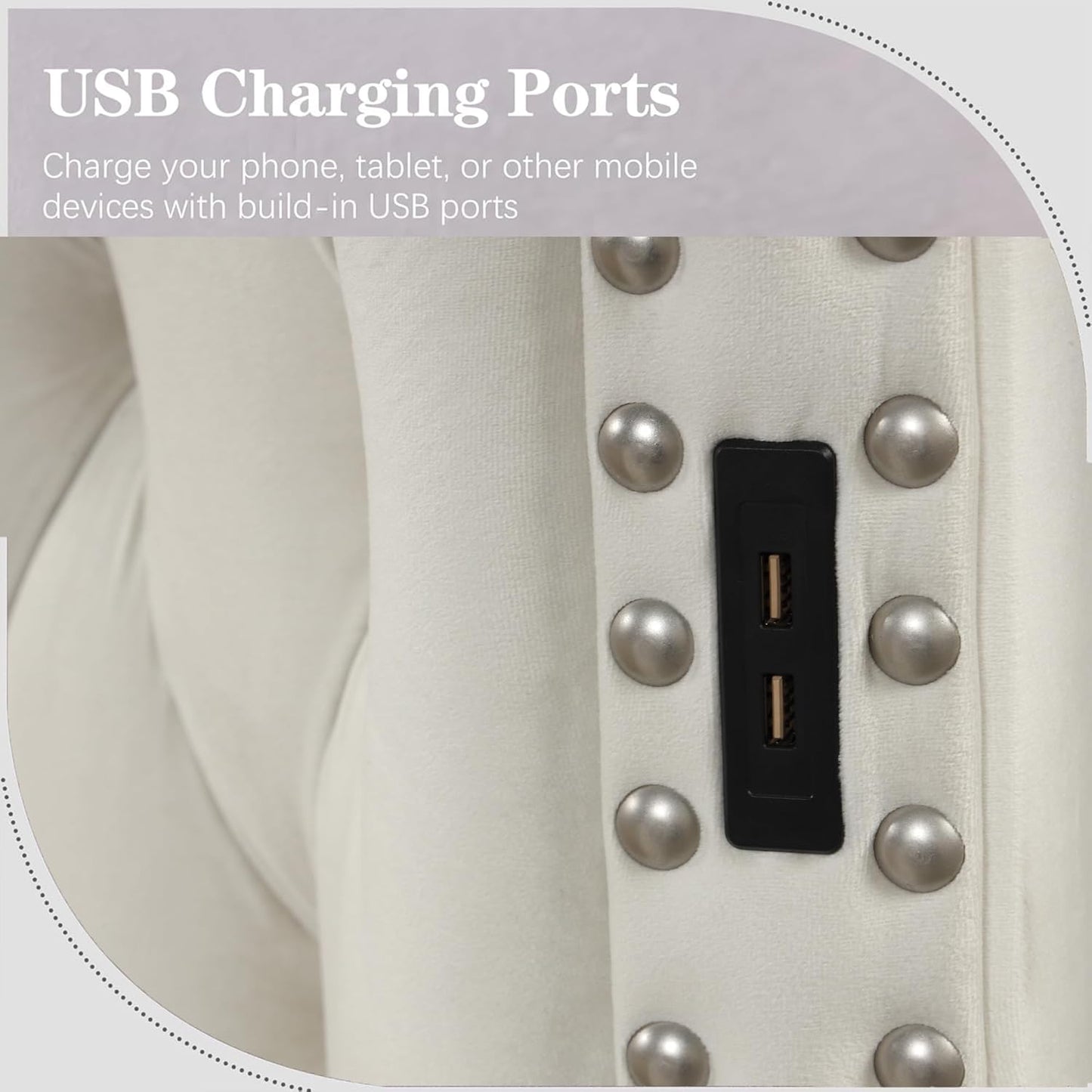 Luxury Round Bed Frame Queen - Velvet Circle Bed with Deep Button Tufting and Footboard Storage Modern Velvet Upholstered Beds with Wingback Headboard Include US- B Chargers and Speakers (Cream)
