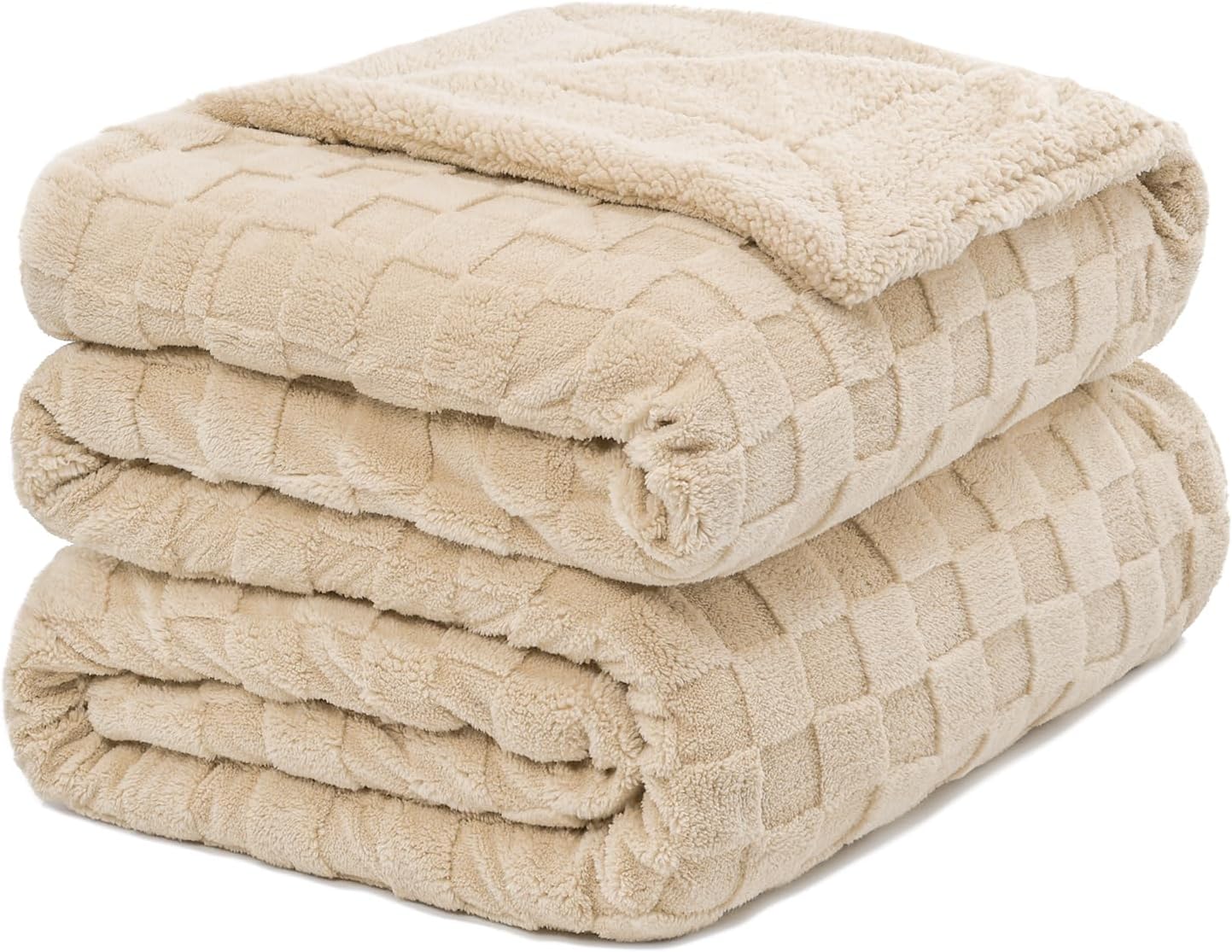 Pawque Super Soft Cozy Throw Blanket for Couch Sofa Bed - Fluffy Sherpa Fleece Reversible Thick Warm Fuzzy Blanket for All-Season, 3D Checkered Jacquard Elegant Decorative Blankets, Grey, 50" x 60"