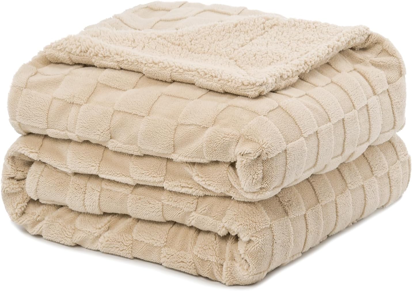 Pawque Super Soft Cozy Throw Blanket for Couch Sofa Bed - Fluffy Sherpa Fleece Reversible Thick Warm Fuzzy Blanket for All-Season, 3D Checkered Jacquard Elegant Decorative Blankets, Grey, 50" x 60"