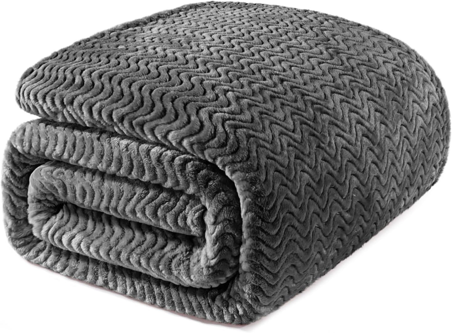 Exclusivo Mezcla Soft Fleece Throw Blanket for Couch, Cozy Lightweight Blankets with Decorative Wave Textured Suitable for All Season Use, Celadon, 50x70 Inches