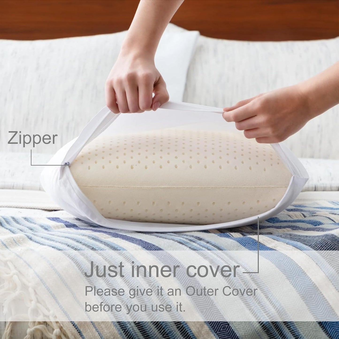 Talalay 100% Natural Premium Latex Pillow,Bed Pillow for Sleeping with Removable Cotton Cover, Helps Relieve Pressure, Breathable, Pressure Relief, Durable, Best Gift (Standard (Medium))