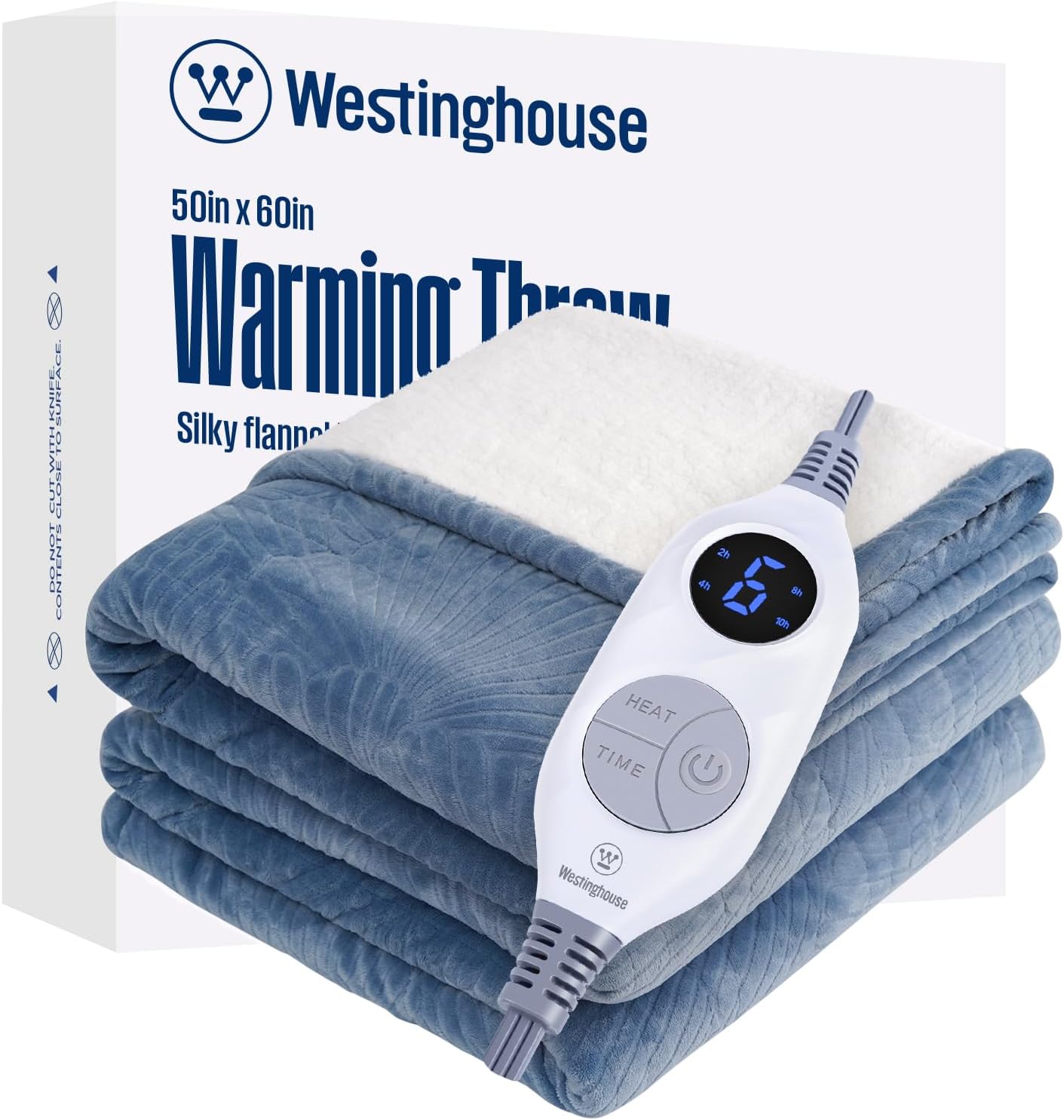Westinghouse Heated Throw Blanket, Flower Jacquard Electric Blanket Throw with 6 Heating Levels and 2-10 Hours Auto-Off, Flannel to Sherpa Super Cozy Heated Blanket, Machine Washable (50" x 60" Beige)