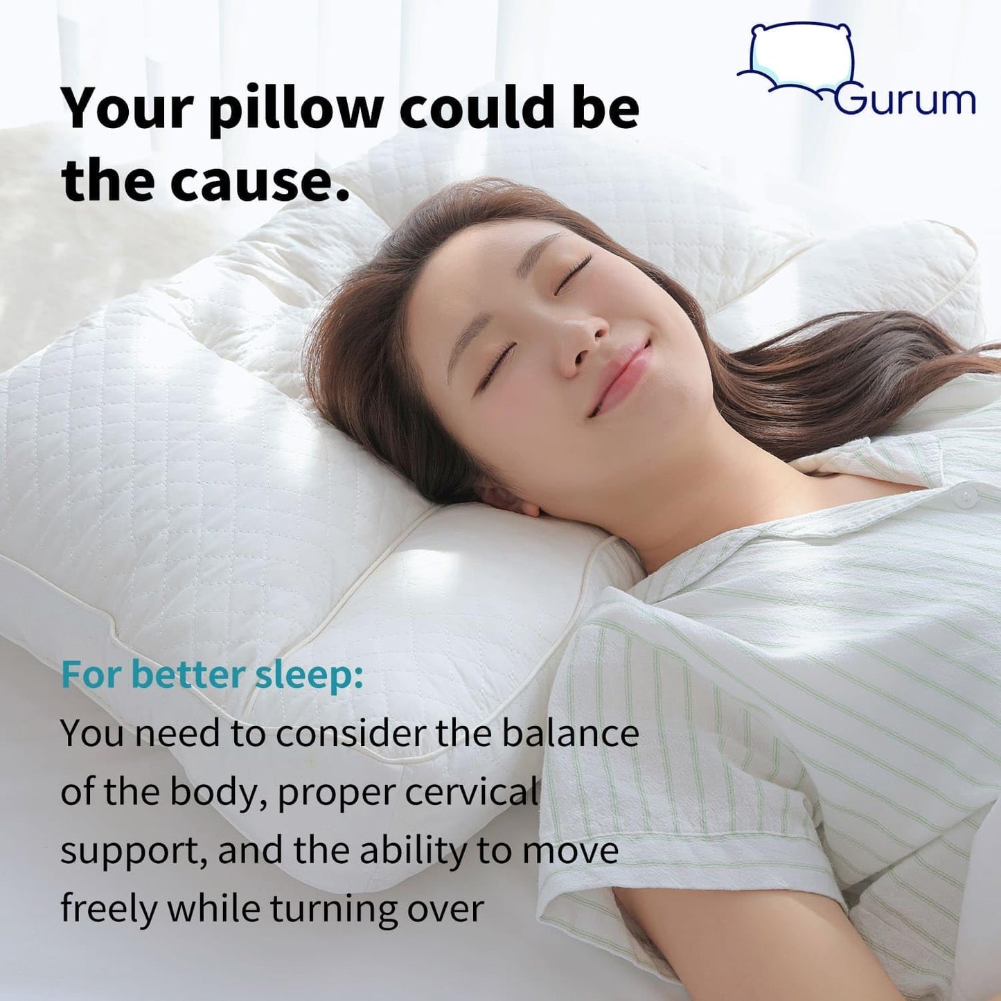 Gurum Premium Latex Pillow, 100% Latex, Organic Cotton, Ergonomic Design, Bed Pillows, Neck Support, Relieves Pressure, Neck and Shoulder Pain