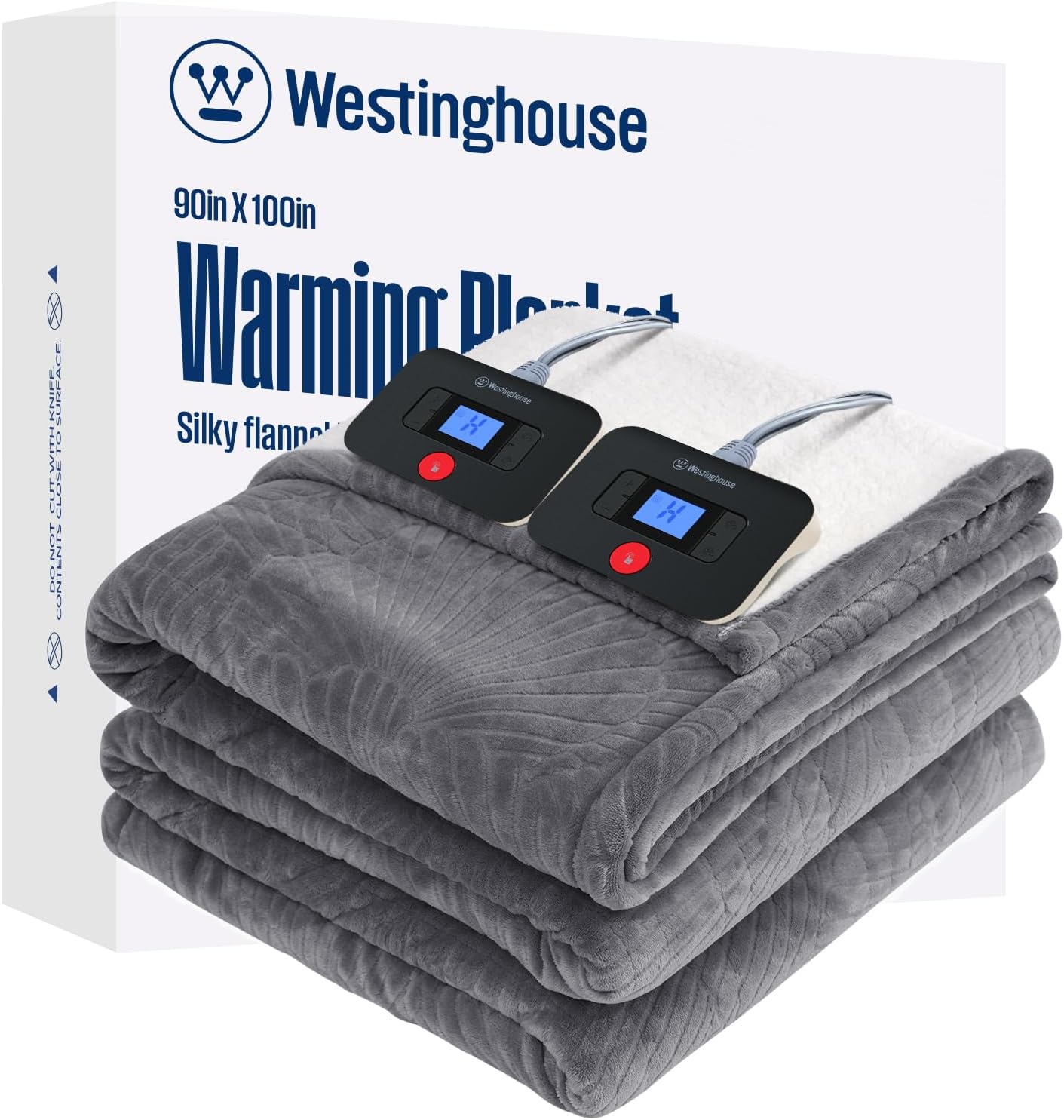Westinghouse Heated Throw Blanket, Flower Jacquard Electric Blanket Throw with 6 Heating Levels and 2-10 Hours Auto-Off, Flannel to Sherpa Super Cozy Heated Blanket, Machine Washable (50" x 60" Beige)