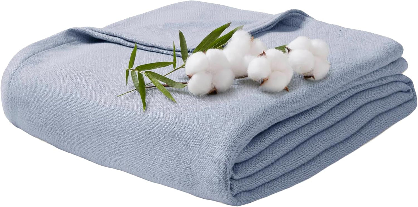 Queen Size Blanket, 70% Rayon (Derived from Bamboo) and 30% Cotton, Lightweight Jacquard Weave, Breathable and Soft Summer Blanket for Bed or Couch, 90” x 90”, Navy