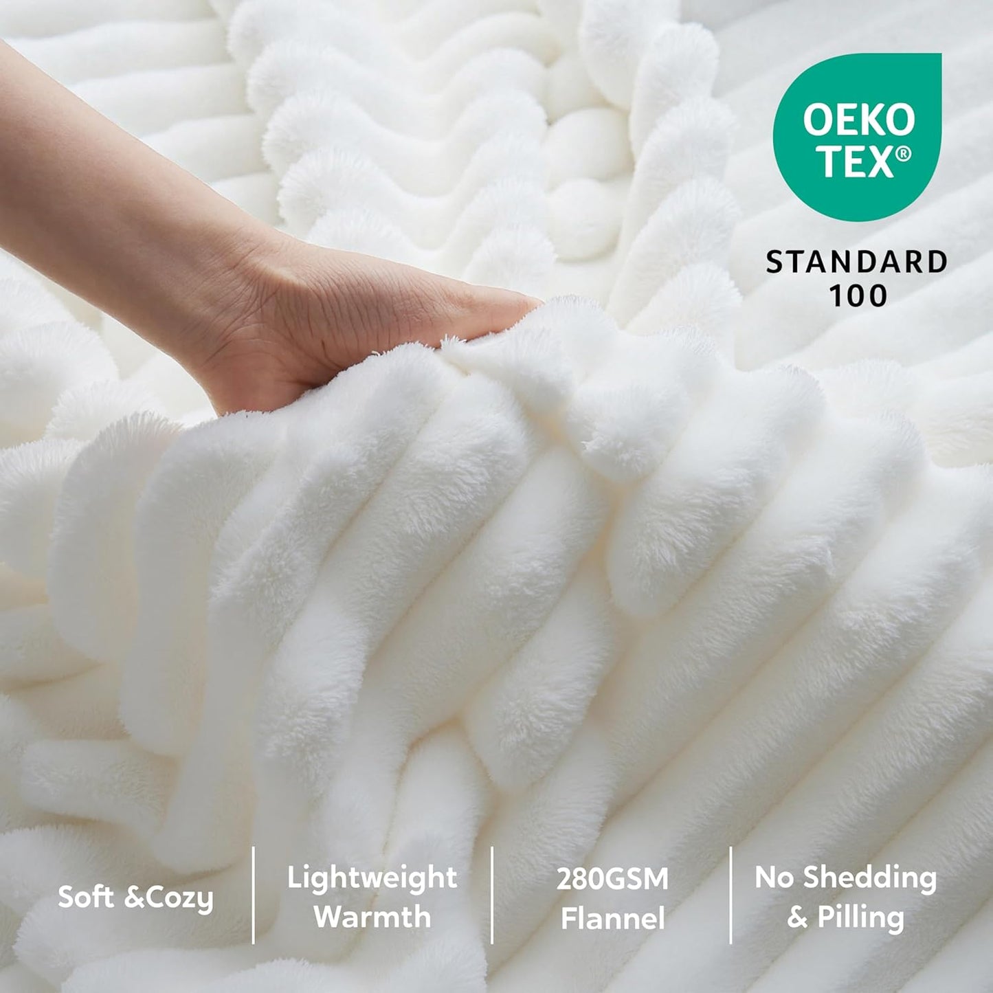 Joiedomi White Throw Blanket for Couch, Soft Fleece Blankets Birthday Gifts for Women Mom Girls, 3D Ribbed Jacquard Cozy Cute Soft Throw Aesthetic Gifts 50x60 Inches