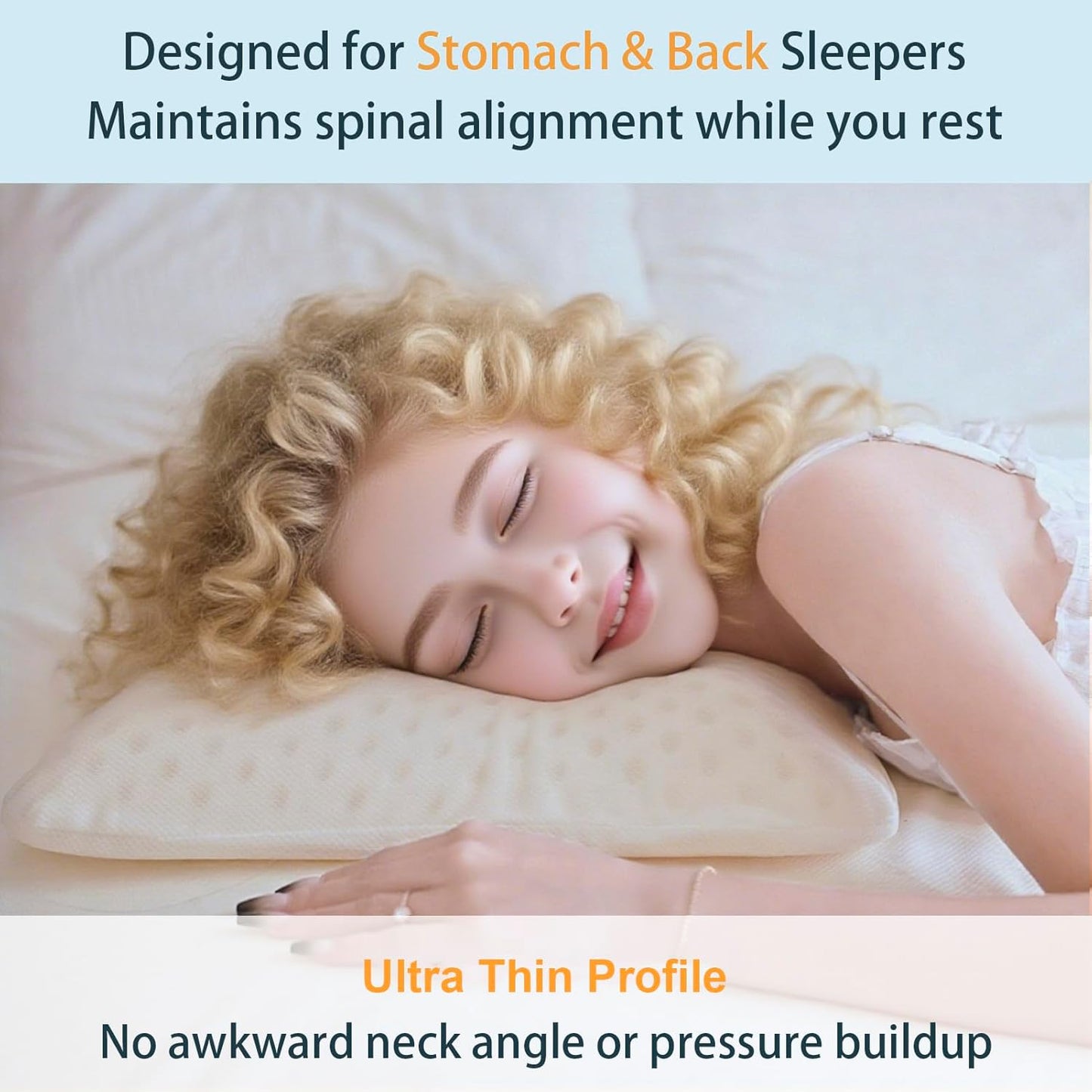 Talatex Talalay Ultra Slim 100% Natural Premium Latex Pillow, Ultra Thin Flat Pillow for Stomach and Back Sleepers Helps Cervical Neck Alignment and Deeper Sleep, No Memory Foam Chemicals(2.7" H)