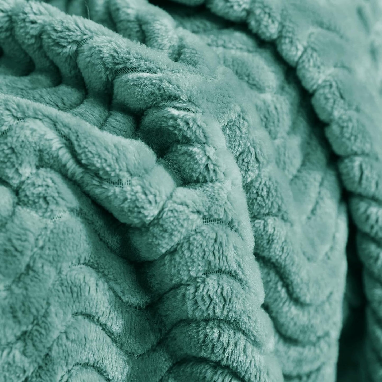Exclusivo Mezcla Soft Fleece Throw Blanket for Couch, Cozy Lightweight Blankets with Decorative Wave Textured Suitable for All Season Use, Celadon, 50x70 Inches