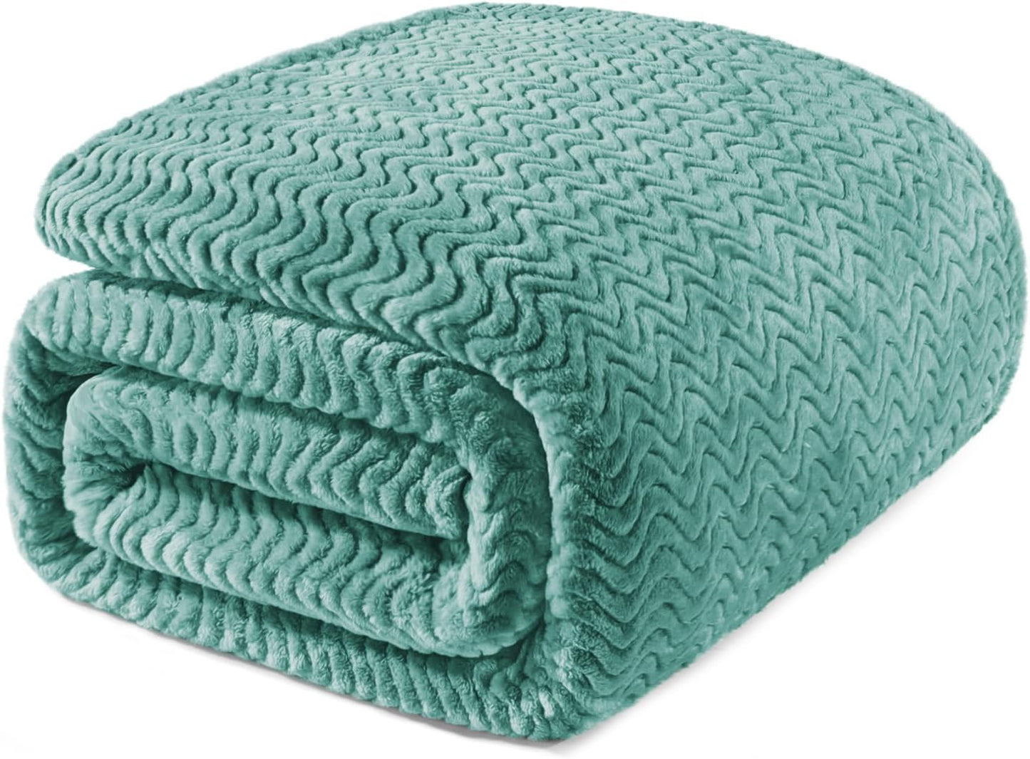 Exclusivo Mezcla Soft Fleece Throw Blanket for Couch, Cozy Lightweight Blankets with Decorative Wave Textured Suitable for All Season Use, Celadon, 50x70 Inches