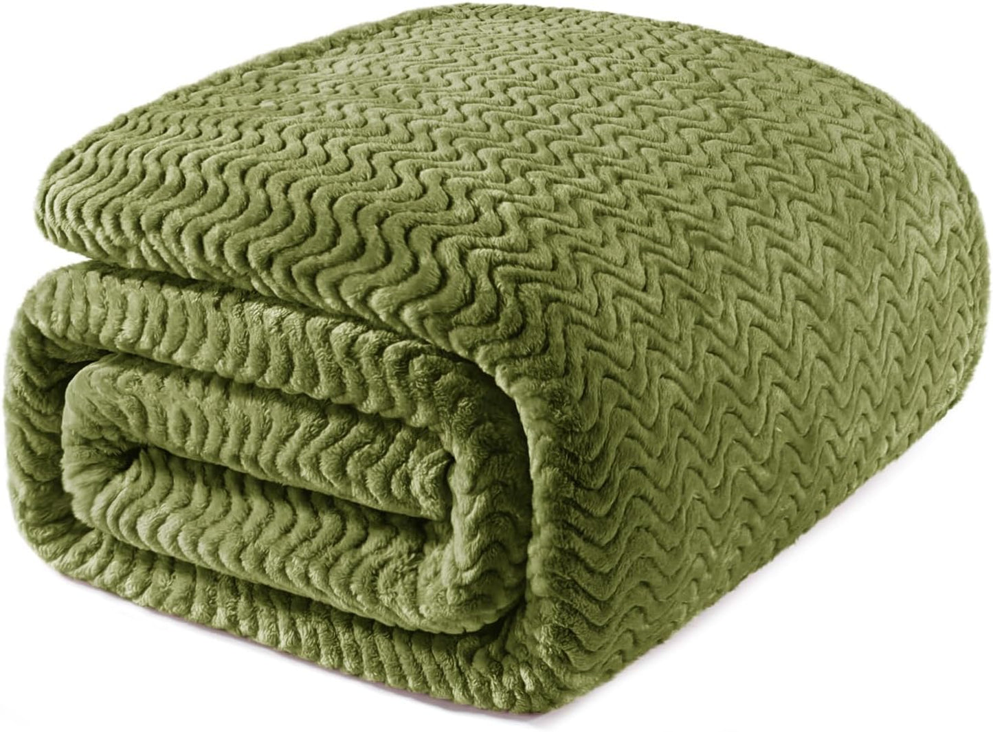 Exclusivo Mezcla Soft Fleece Throw Blanket for Couch, Cozy Lightweight Blankets with Decorative Wave Textured Suitable for All Season Use, Celadon, 50x70 Inches