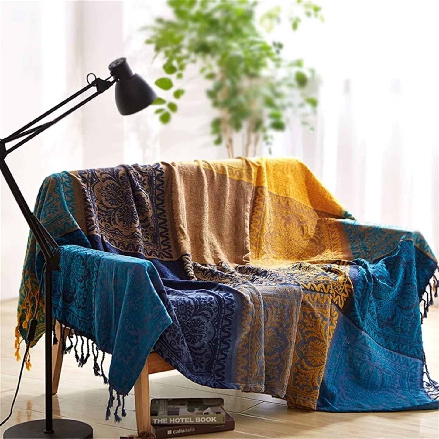 Boho Throw Blanket, Chenille Jacquard Tassels Throw Blankets for Bed Couch Soft Chair, Bohemian Fringe Tassels (Red, S:60x75