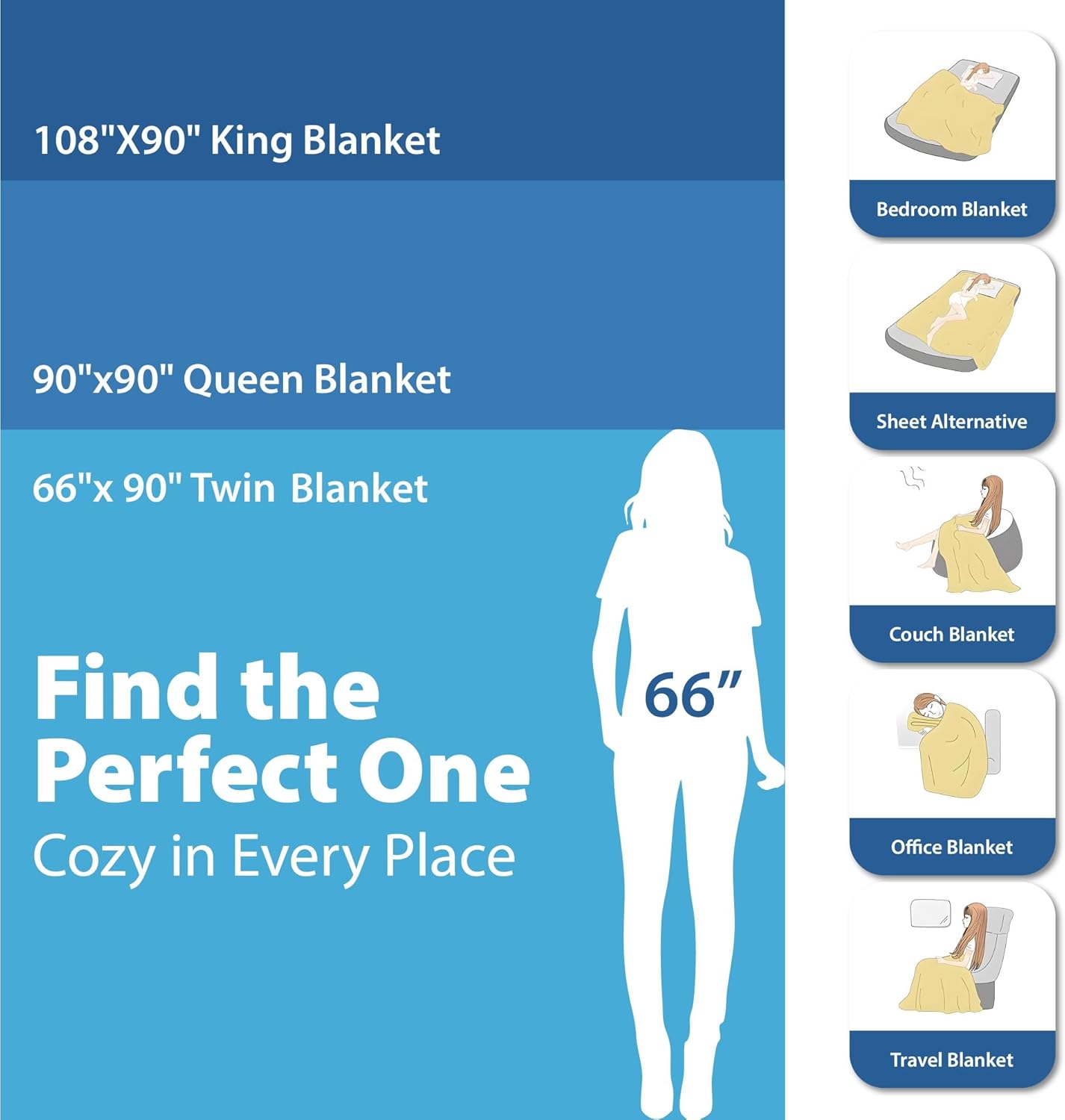 Queen Size Blanket, 70% Rayon (Derived from Bamboo) and 30% Cotton, Lightweight Jacquard Weave, Breathable and Soft Summer Blanket for Bed or Couch, 90” x 90”, Navy