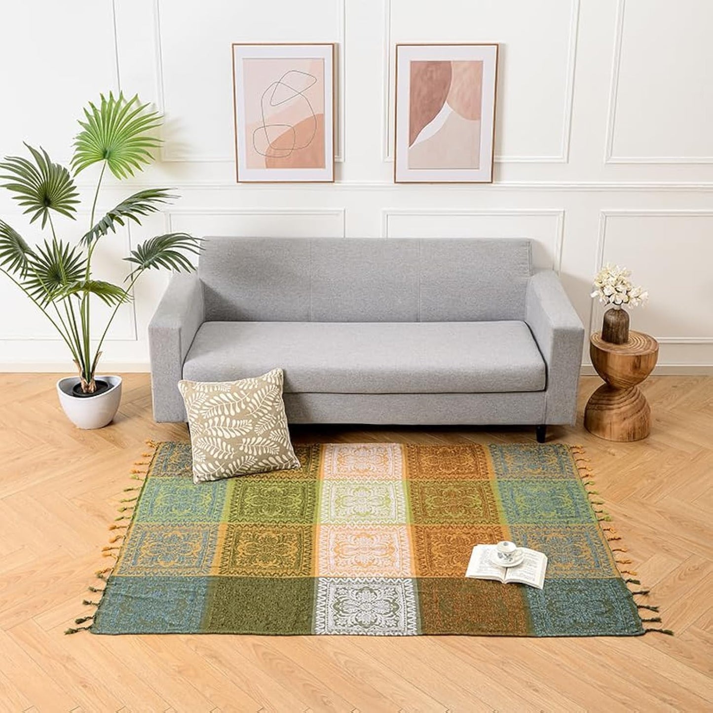 Bohemian Tribal Throws Blankets Reversible Colorful Red Blue Boho Hippie Chenille Jacquard Fabric Throw Covers Large Couch Furniture Sofa Chair Loveseat Recliner Oversized (Blue, S:75x60)