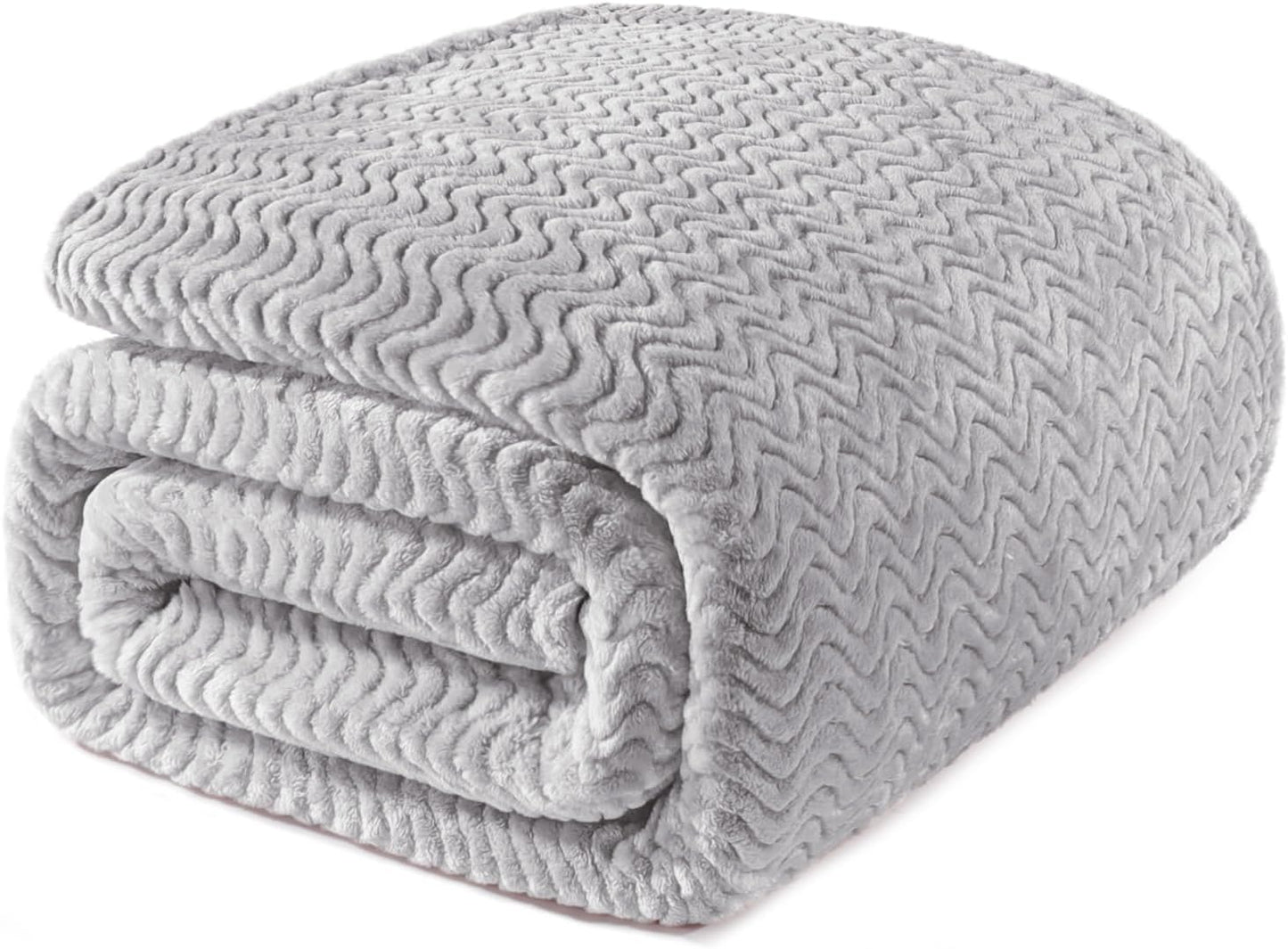 Exclusivo Mezcla Soft Fleece Throw Blanket for Couch, Cozy Lightweight Blankets with Decorative Wave Textured Suitable for All Season Use, Celadon, 50x70 Inches